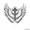 angel wings on a cross tattoo design idea