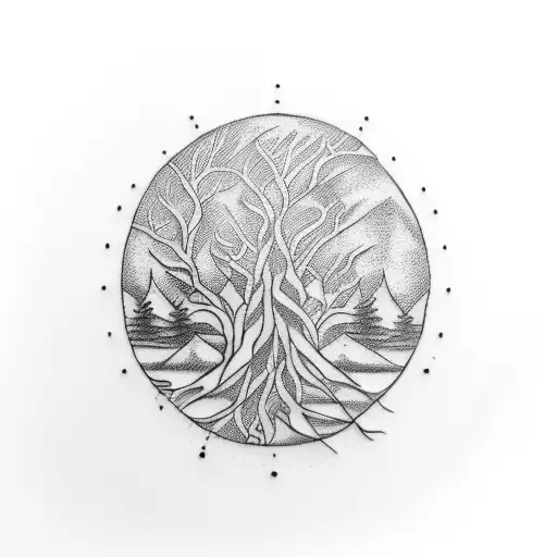 chef knife with tree roots, a disc golf basket tattoo design idea