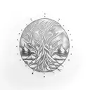 chef knife with tree roots, a disc golf basket tattoo design idea