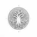 chef knife with tree roots, a disc golf basket tattoo design idea