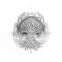 chef knife with tree roots, a disc golf basket tattoo design idea