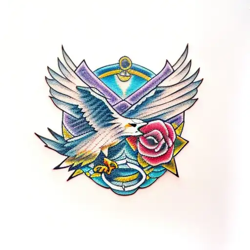 Stitch cuddle a eagle  tattoo design idea