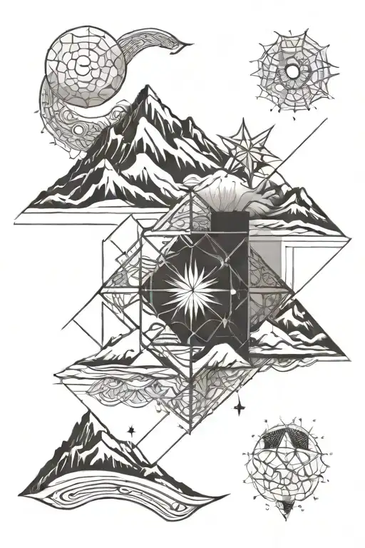 mountains oceans winters rivers stars mandala design tattoo design idea