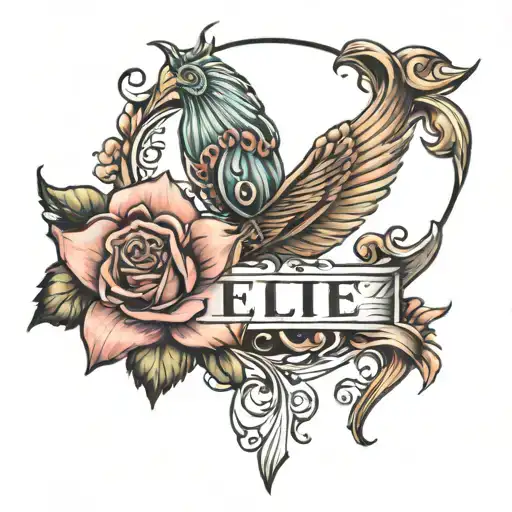 ellie name tattoo with date of birth 01/16/2024 tattoo design idea