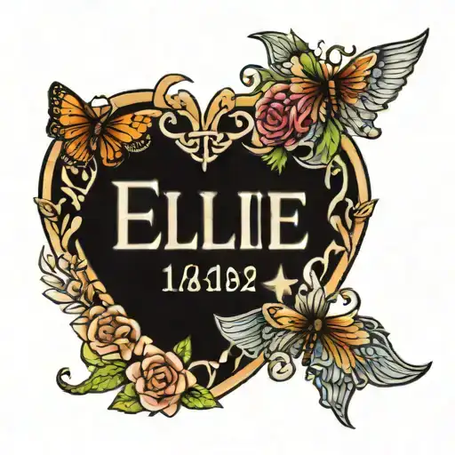 Ellie name tattoo with date of birth 01/16/2024 tattoo design idea