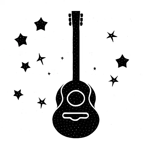 acoustic guitar with stars tattoo design idea