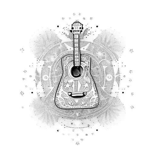 acoustic guitar with stars tattoo design idea