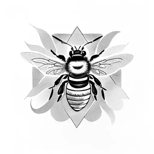 bee with sunflower and sun and upside down blue triangle  tattoo design idea