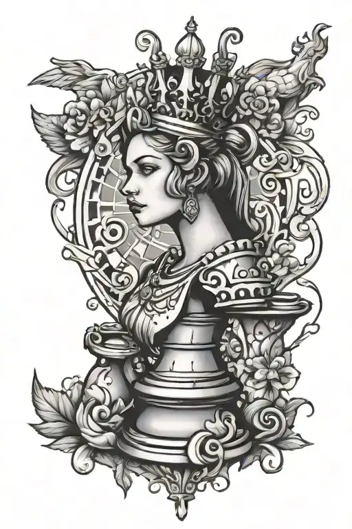 queen chess piece tattoo design idea