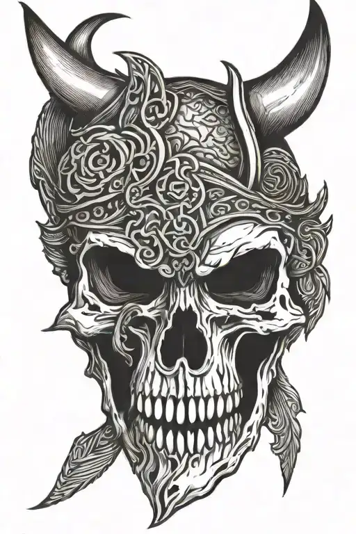 viking crow skull tattoo design idea