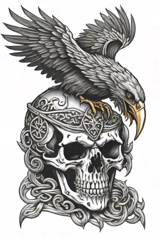 viking crow skull tattoo design idea