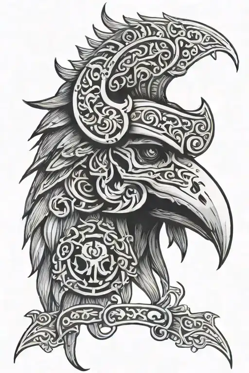 viking crow skull tattoo design idea