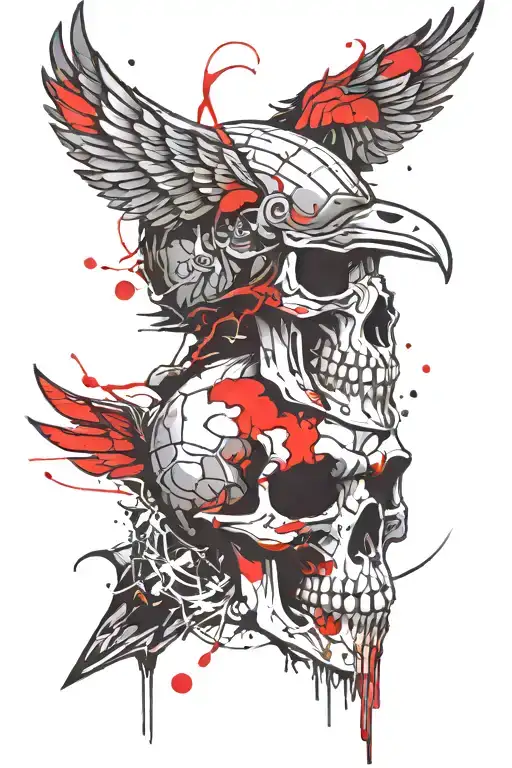 viking crow skull tattoo design idea