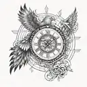Clock burning with phoenix tattoo design idea