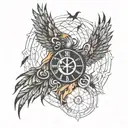 Clock burning with phoenix tattoo design idea