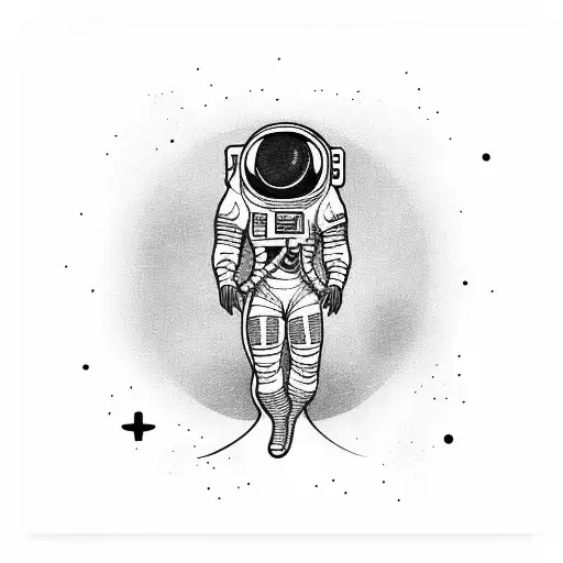 An alien astronaut floating in zero gravity tattoo design idea