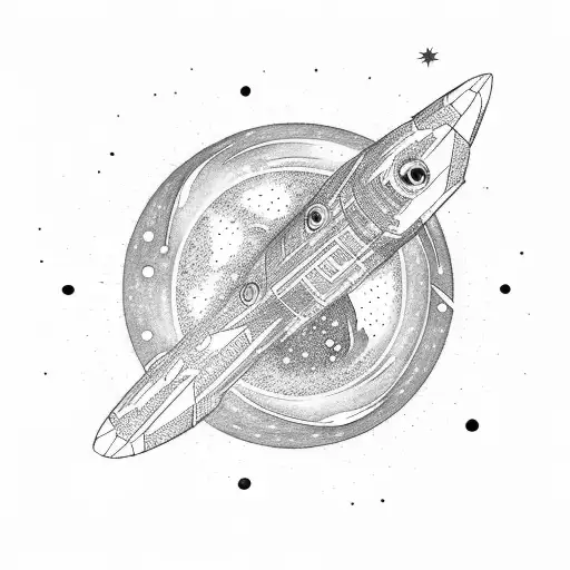 A spaceship flying through a galaxy filled with stars tattoo design idea