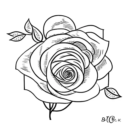 A simplistic design showcasing a single rose and a few elegantly placed leaves tattoo design idea