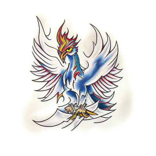 rising phoenix which holds red rose in claws tattoo design idea