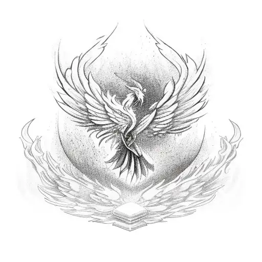 rising phoenix which holds red rose in claws tattoo design idea
