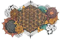 DMT molecule, flower of life, geometrical patterns tattoo design idea
