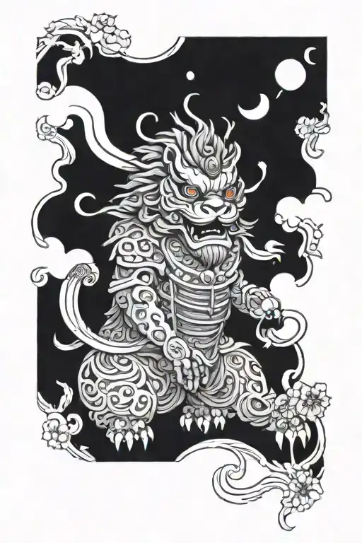 A lion dancing to melancholic music tattoo design idea
