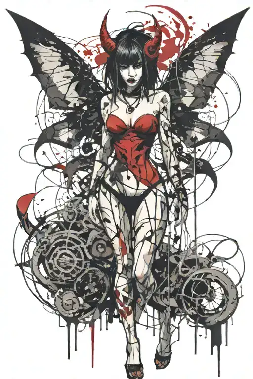 full body standing succubus girl tattoo design idea