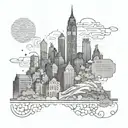 A city skyline silhouette with scriptures from the Bible integrated into the buildings tattoo design idea