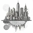 A city skyline silhouette with scriptures from the Bible integrated into the buildings tattoo design idea