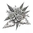 Cloud formations shaped like thunderbolts and adorned with flowers and diamonds tattoo design idea
