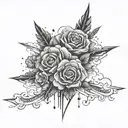Cloud formations shaped like thunderbolts and adorned with flowers and diamonds tattoo design idea