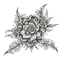 Cloud formations shaped like thunderbolts and adorned with flowers and diamonds tattoo design idea