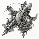 A mechanical engineer working on a spaceship, representing the journey from financial and emotional struggles to success tattoo design idea