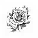 fluer de lis with a black cat, roses, and butterflies tattoo design idea