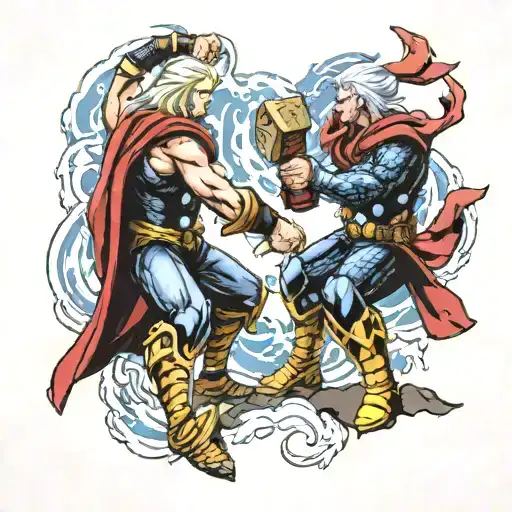 raiden vs thor hammer and lightning tattoo design idea