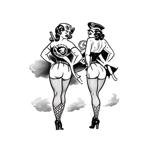 a sexy captain pinup girl and a sexy pirate pinup girl  tattoo design idea