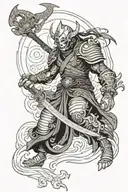 A tattoo of Yoshimitsu in a neotraditional style with a touch of Phyrexia influence tattoo design idea