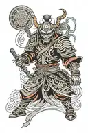 A tattoo of Yoshimitsu in a neotraditional style with a touch of Phyrexia influence tattoo design idea