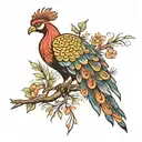 phoenix peacock pine trees mountains tattoo design idea