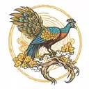 phoenix peacock pine trees mountains tattoo design idea