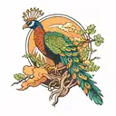 phoenix peacock pine trees mountains tattoo design idea