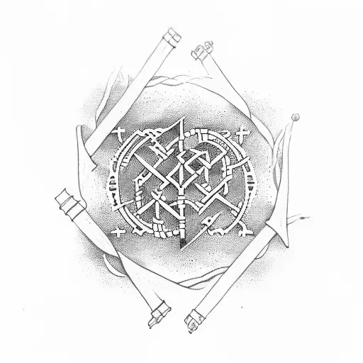 Traditional Chinese medicine herbs and Nordic runes intertwined tattoo design idea