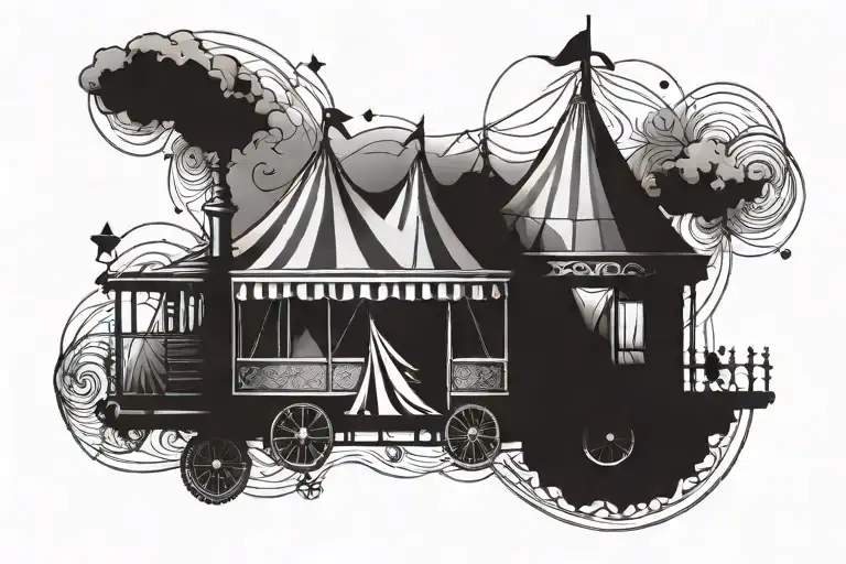circus tent and train tattoo design idea