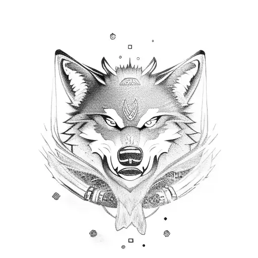samurai and wolf tattoo design idea