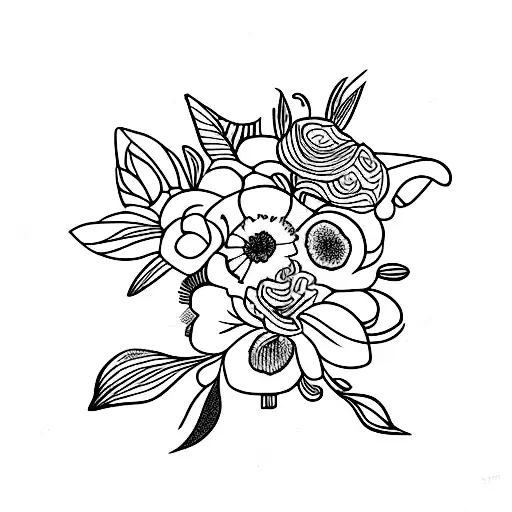 abelha e flores tattoo design idea