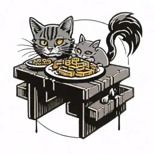 chicken and waffles with kittens tattoo design idea