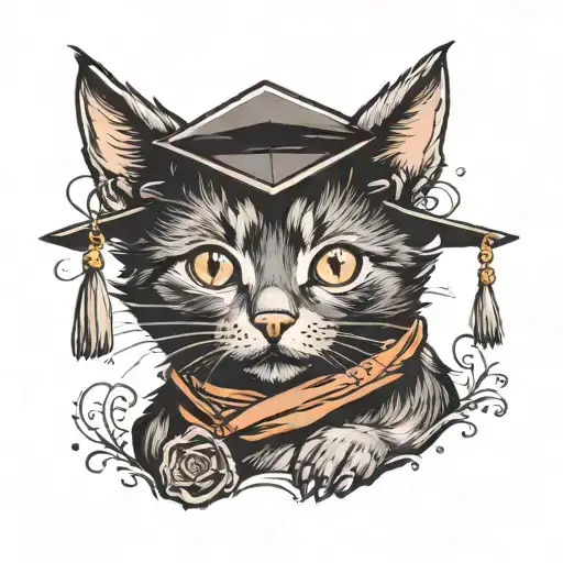 black kitten wearing a graduation cap tattoo design idea