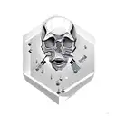 Software code forming a skull with a wrench as the jawbone tattoo design idea