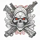 "dont tread on me" in gangster font.  black white red. evil skull hood. gun. fire tattoo design idea
