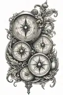 clock and compass and earth globe tattoo design idea